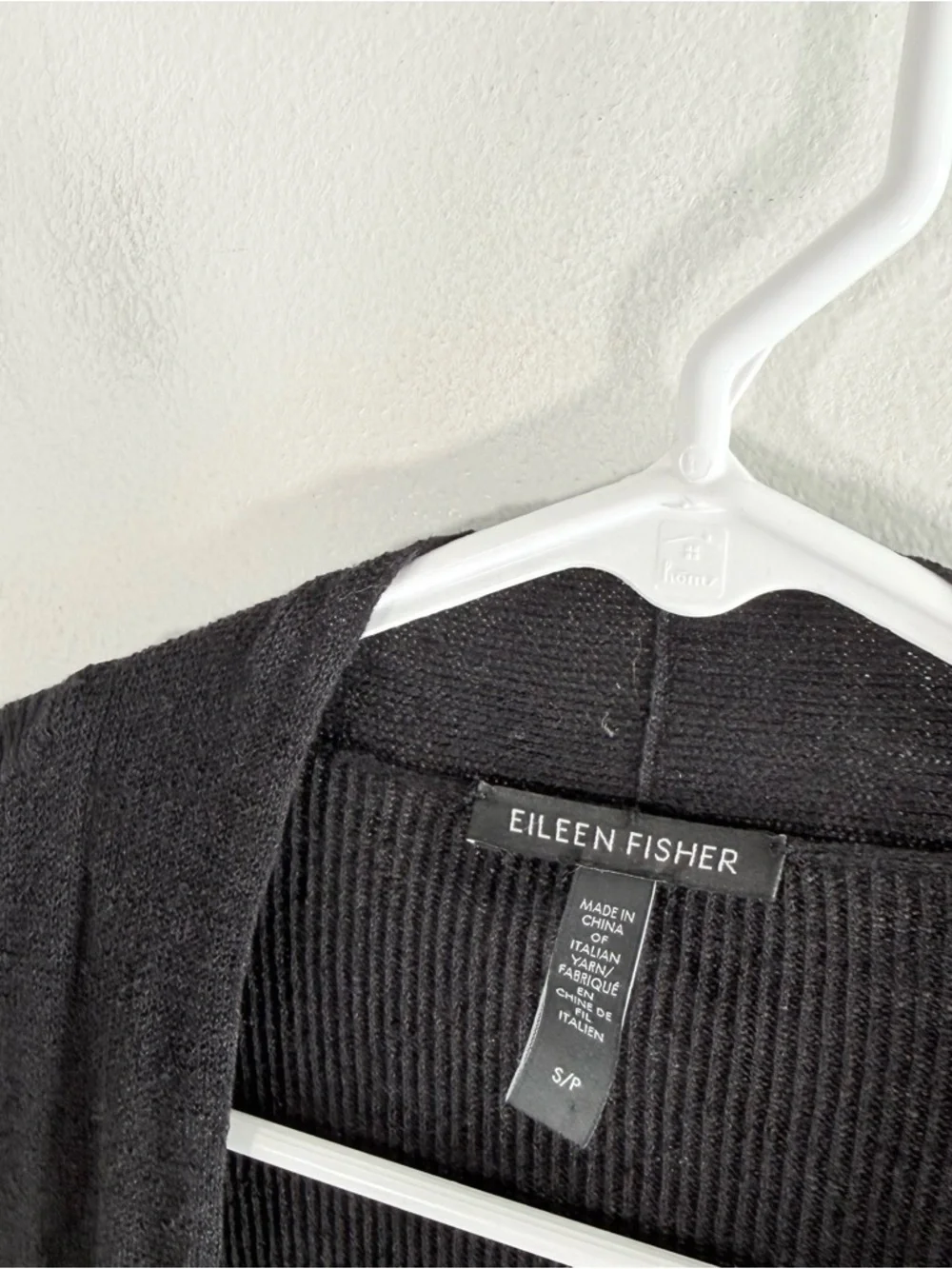 Eileen Fisher Black Linen Open Front Lightweight Knit Cardigan Pockets Small